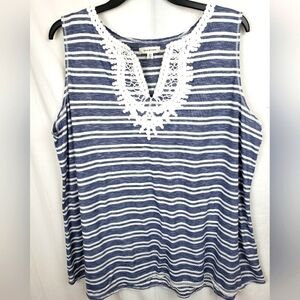 Max Studio Blue And White V-Neck Sleeveless Shirt Sz 2X